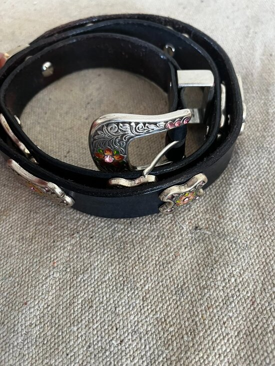 TLF Woman Beautiful Blindly Floral Rhinestone/Silver Tone Leather Western Belt main image 13
